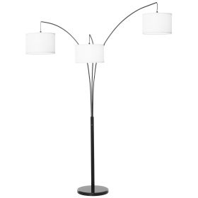 HOMCOM Contemporary Trilage Arc Floor Lamp with 3 Hanging Drum Shape Lampshade Steel Pole and Marble Round Base for Living Room Bedroom Black/Whi
