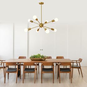 Sputnik Chandelier Brushed Brass 8-Lights Mid Century Modern Ceiling Light Industrial Pendant Lighting for Kitchen Dining Room Living Room