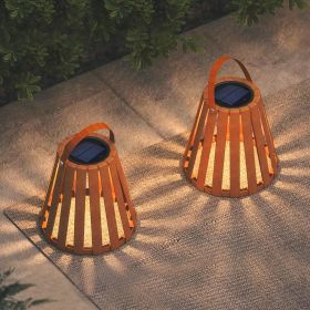 Solar Outdoor Floor Lamps, Waterproof Faux Leather for Porch, 2-Pack