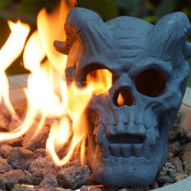 Refractory Materials Fireproof Imitated Human Fire Pit Skulls Gas Log For NG, LP Wood Fireplace, Firepit, Campfire, Halloween Decor, BBQ (Color: Black)