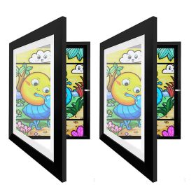 Kids Art Frame Front Opening Wooden Frame Artwork Display Storage Frame A4 Picture Frame Wall Display For Photo Art Projects Picture Children Dra (Option: Black-A4)