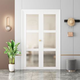 Bifold Doors for Opening, 3-lite Tempered Frosted Glass Closet Folding Doors with Hardware kit Included, Easy Assembly, White (size: 18 in x 78 in)