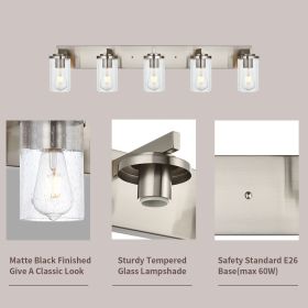 6-Light Vanity Light in Matt Black Finish, Vintage Farmhouse Mirror Lights with Clear Glass Shade. (Color: Brushed Nickel, Numbers of Light: 5-Light)