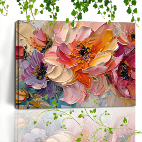 1pc Vibrant Floral Canvas Art With Wooden Frame - Textured Pastel Flowers, Abstract Blossom Arrangement For Home & Office Decor, Ideal For Living (Option: 36x24in)